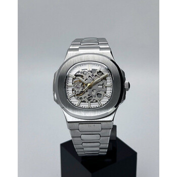 Custom Seiko Mod • White Line w/ Gold Indices skeleton Nautilus • 40mm